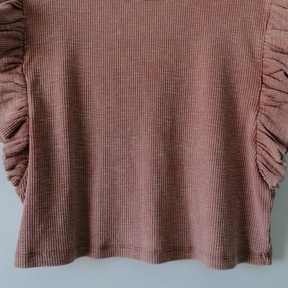 Mustard Seed Womens Blush Pink Sleeveless Round Neck Ruffled Blouse Top Size L - Picture 3 of 7